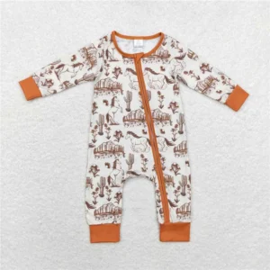 Boys Western Horse  & Cactus Print Zip Romper